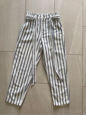 American Eagle Striped Linen Blend Paperbag Waist Pants XS Tie Belt